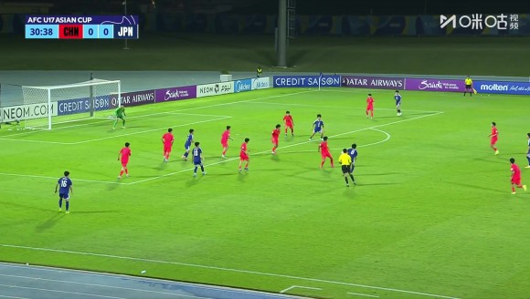 U17男足0-1落后日本！里见汰福突入禁区低射远角破门！